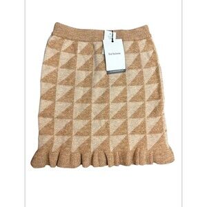 En Saison Blaise Knit Mini Skirt High Waist Flared Hem Taupe White Small New
